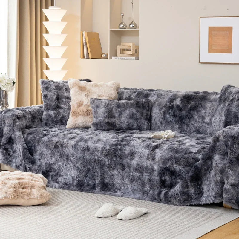 EIFLOY-Faux Rabbit Plush Sofa Cover, Super Soft Towel Blanket, Anti-slip, Universal, 1/2/3/4 Seater, Leather Couch Slipcover